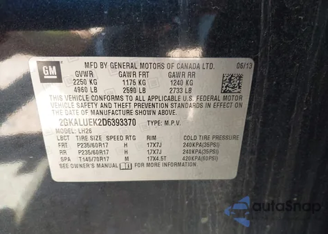 2013 GMC Terrain Slt-1 из США, поврежденный, VIN 2GKALUEK2D6393370